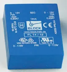 Block Printtrafo, Trafo 115 V ac, 230 V ac / 6 V ac 2  Ausg. 68 mm x 22.8 mm x 57 mm 0.98 kg Stift