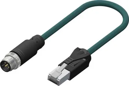 Produktfoto 1 von RS PRO Cat5e Ethernet-Kabel, 5 m, Blaugrün Geflecht Stecker, A M12 Stecker, B RJ45, Polyurethan