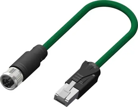 RS PRO Cat5e Ethernet-Kabel, 10 m, Grün Geflecht Buchse, A M12 Stecker, B RJ45, Thermoplastisches Elastomer
