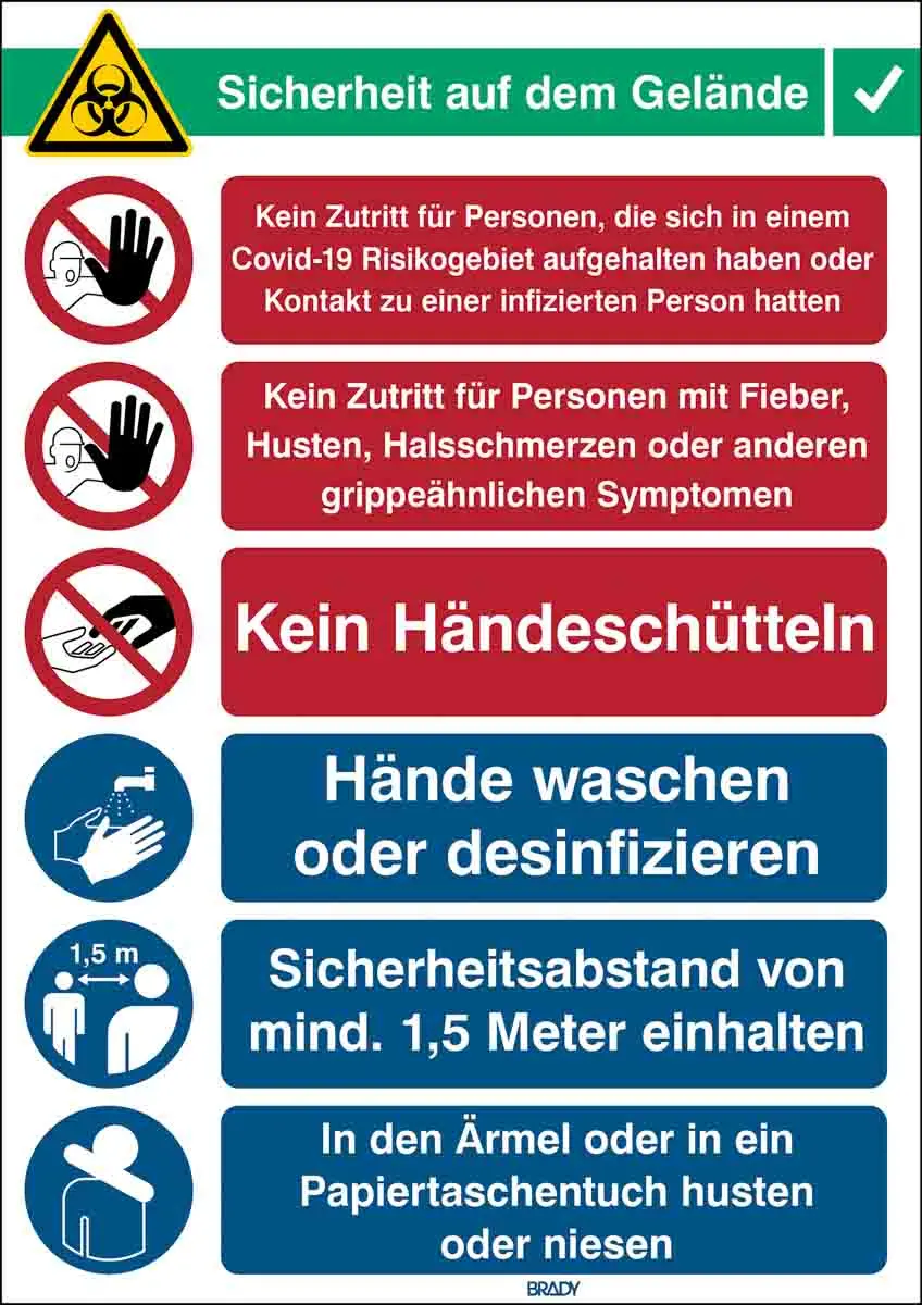 Produktfoto 1 von Brady Deutsch Sicherheits-Wandtafel, Polypropylen B-7527 H 371 mm B 262 mm
