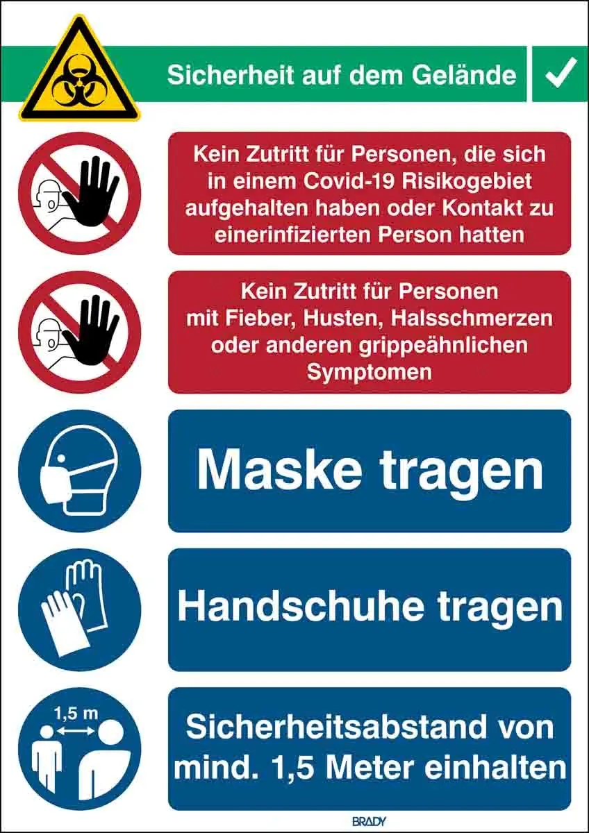 Produktfoto 1 von Brady Deutsch Sicherheits-Wandtafel, Polypropylen B-7527 H 371 mm B 262 mm