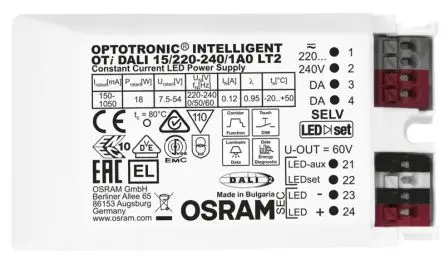 Produktfoto 1 von Inventronics LED-Treiber, 18 W 220V, 240 V LED-Treiber 1050mA, Ausgang 15V, 50 V DALI