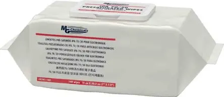 Produktfoto 1 von MG Chemicals Feucht Antistatik, Weiß Rahmenklemme, 178 x 200 mm, 140 pro Paket Tücher pro Packung