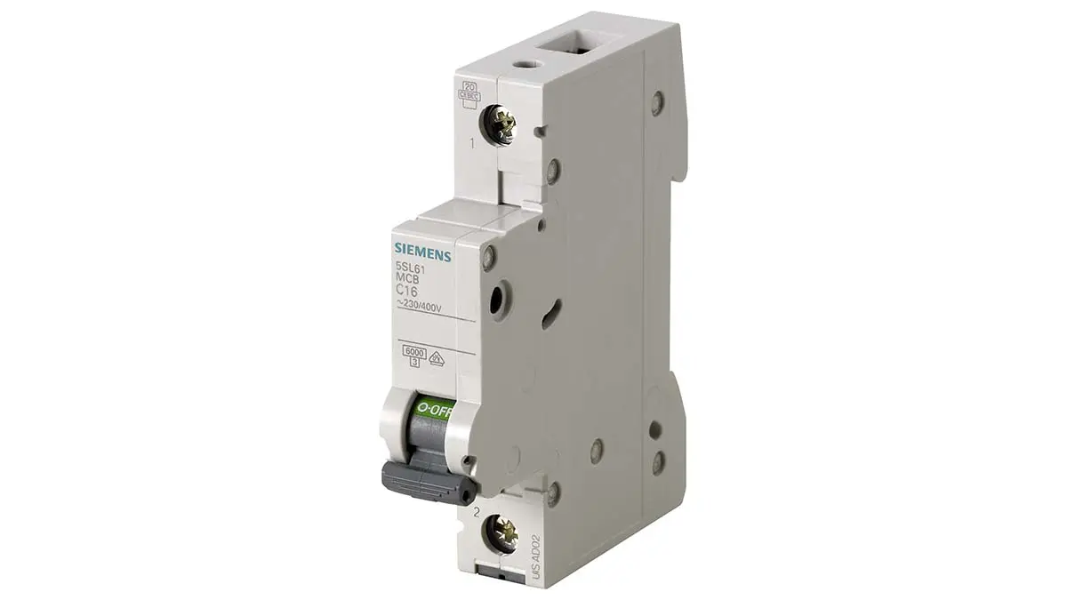 Produktfoto 1 von Siemens 5SL6 Miniaturüberlastschalter Typ C, Pol 1-polig 1 A 400 V ac, Abschaltvermögen 6 kA SENTRON 72 V dc