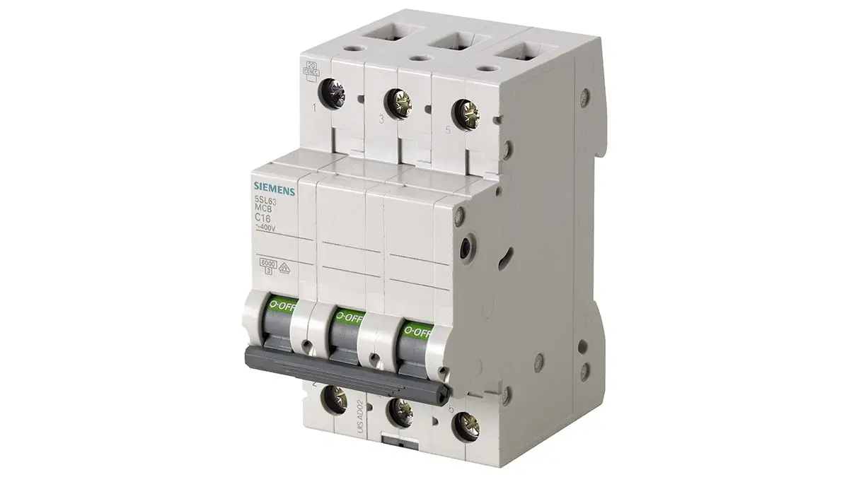 Produktfoto 1 von Siemens 5SL6 Miniaturüberlastschalter Typ C, Pol 3-polig 32 A 400 V ac, Abschaltvermögen 6 kA SENTRON 72 V dc
