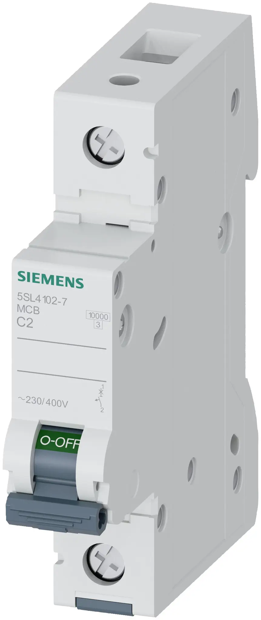 Produktfoto 1 von Siemens 5SL4 Miniaturüberlastschalter Typ C, Pol 1-polig 2 A 400 V ac, Abschaltvermögen 10 kA SENTRON 72 V dc
