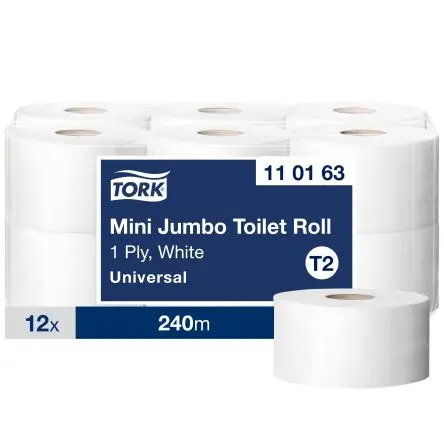 Produktfoto 1 von Tork Toilettenpapier 1200-Blatt, 12 x Rollen 240 m Tork Mini Jumbo Universal Mini Jumbo