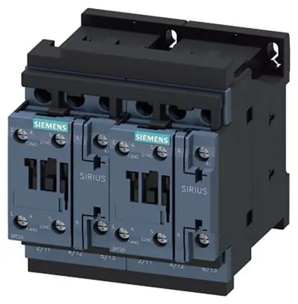Produktfoto 1 von Siemens 3RA23 Wendeschütz 230V ac-Spule, 3-polig, 690V / 25 A 230V ac 11 kW 3 Schließer Motorsteuerung, Umkehrend