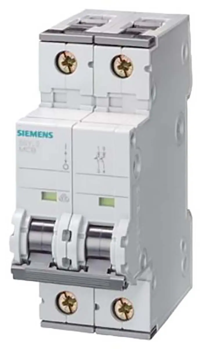 Produktfoto 1 von Siemens 5SY5 Miniaturüberlastschalter Typ B, Pol 2-polig 6 A 400 V ac, Abschaltvermögen 10 kA SENTRON