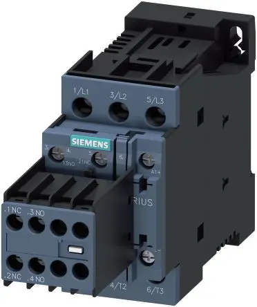 Produktfoto 1 von Siemens 3RT2 Schütz 24V dc-Spule, 3-polig, 690V / 9 A 24V dc 4 kW 2 Schließer/2 Öffner Motorsteuerung, Umkehrend