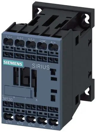Produktfoto 1 von Siemens 3RT2 Schütz 24V dc-Spule, 3-polig, 690V / 12 A 24V dc 5.5 kW 1 Öffner Motorsteuerung, Umkehrend 1-Hilfskontakte