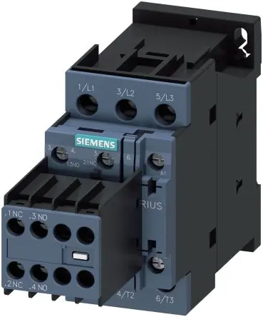 Produktfoto 1 von Siemens 3RT2 Schütz 230V ac-Spule, 3-polig, 690V / 9 A 230V ac 4 kW 2 Schließer/2 Öffner Motorsteuerung, Umkehrend