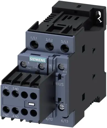 Produktfoto 1 von Siemens 3RT2 Schütz 24V dc-Spule, 3-polig, 400V ac / 32 A 24V dc 15 kW 2 Schließer/2 Öffner Motorsteuerung, Umkehrend