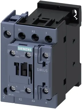 Produktfoto 1 von Siemens 3RT2 Schütz 230V ac-Spule, 4-polig, 690V / 25 A 230V ac 11 kW 2 Schließer/2 Öffner Motorsteuerung, Umkehrend