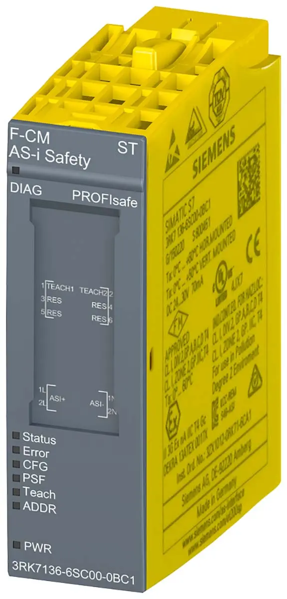 Produktfoto 1 von Siemens AS-I Sicherheitsmodul für SIMATIC ET 200SP 1 x / 1 x F-CM AS-i Safety ST