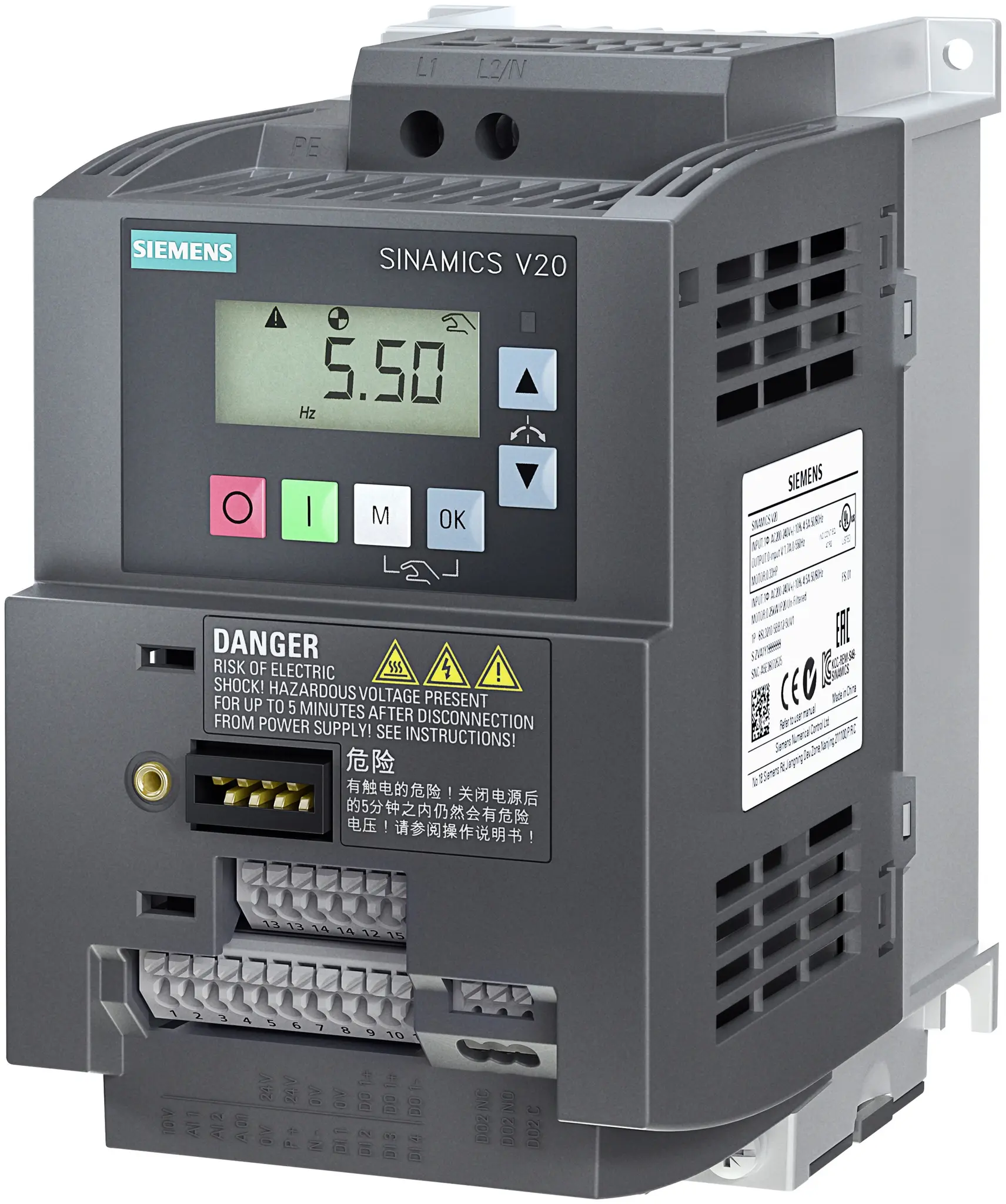 Produktfoto 1 von Siemens SINAMICS V20 1-Phasen Frequenzumrichter 1.5 kW 480 V 41 A 550Hz