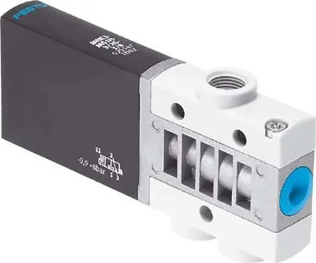 Produktfoto 1 von Festo 3/2 Schließer, Monostabil MHE3 Pneumatik-Magnetspule / pilotgesteuertes Steuerventil Metrisch, Elektrisch-betätigt