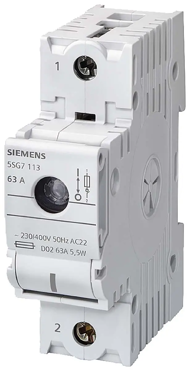 Produktfoto 1 von Siemens 5SG Sicherungsschalter-Trennschalter / 1-polig 63 A 63 A Umschlossen, D02 Sicherungsgröße
