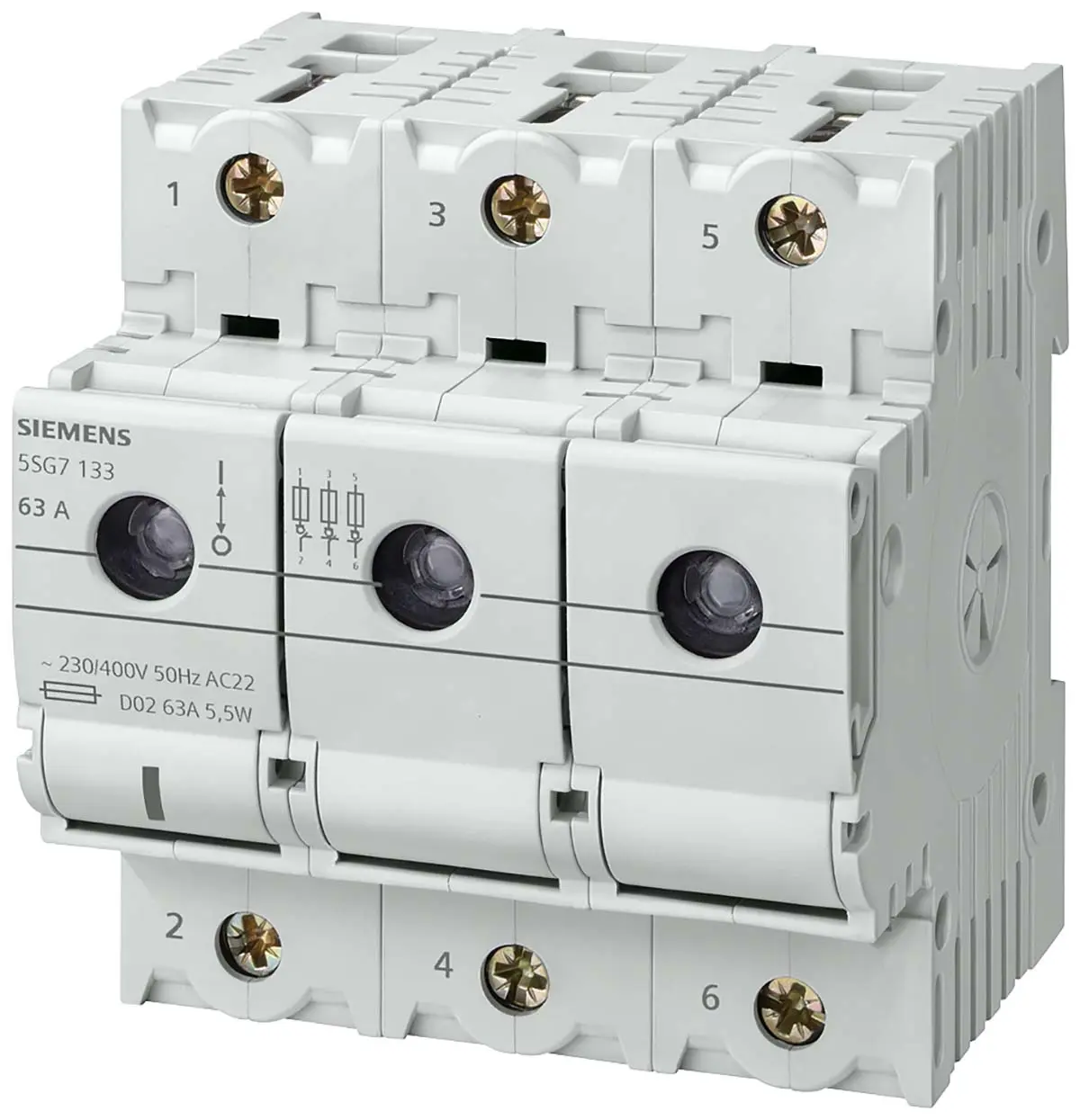 Produktfoto 1 von Siemens 5SG Sicherungsschalter-Trennschalter / 4-polig 63 A 63 A Umschlossen, D02 Sicherungsgröße