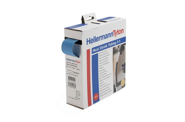 Produktfoto 1 von HellermannTyton HIS-3 Wärmeschrumpfschlauch, Polyolefin vernetzt Blau, Ø 1.6 mm Schrumpfrate 3:1, Länge 10m