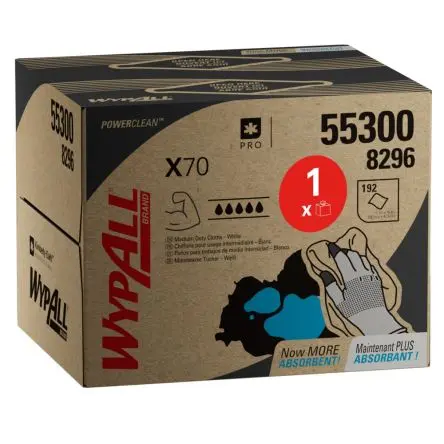Produktfoto 1 von WYPALL WypAll® X70 Power Clean™ 8296 Lappen für Allgemeine Reinigung Rahmenklemme Trocken 192 pro Paket Stk. Weiß, 426 x