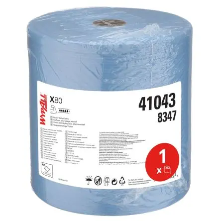 Produktfoto 1 von WYPALL  WypAll® X80 Power Clean™ (8347) Trocken Reinigung, Blau Rolle, 310 x 315 mm, 475 pro Paket Tücher pro Packung