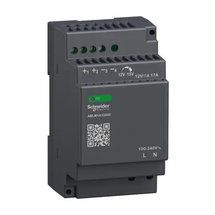 Produktfoto 1 von Schneider Electric Modicon ABL DIN-Schienen Netzteil Geregeltes Schaltnetzteil 240V ac AC / 4.17 A 12V dc DC 50 W