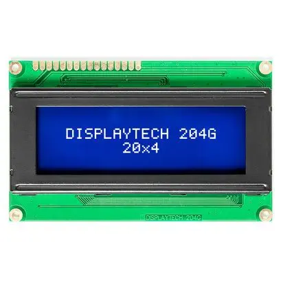 Produktfoto 1 von Displaytech 204 g Monochrom LCD, Alphanumerisch LED Gelb, Grün 2 x 16, Hintergrund Blau, 8-Bit, 4 Bit Interface