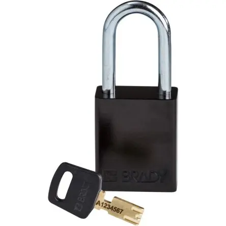 Produktfoto 1 von Brady Eloxierter Aluminiumstahl Vorhängeschloss 6.35 mm, 38.1 mm, Schwarz