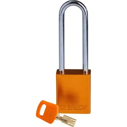 Produktfoto 1 von Brady Eloxierter Aluminiumstahl Vorhängeschloss Schlüssel Wetterfest Orange, Bügel-Ø 6.35 mm x 76.2 mm 0.75Zoll