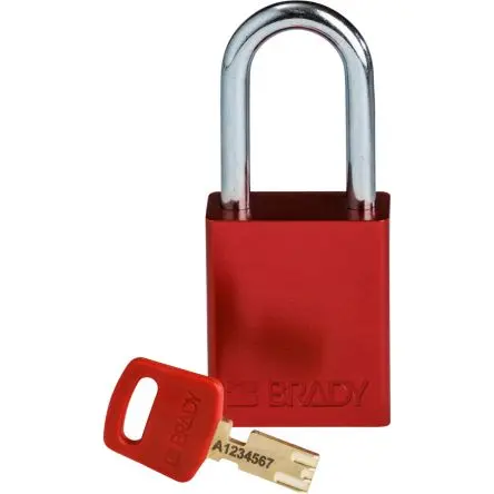 Produktfoto 1 von Brady Eloxierter Aluminiumstahl Vorhängeschloss Schlüssel Wetterfest Rot, Bügel-Ø 6.35 mm x 38.1 mm 0.75Zoll