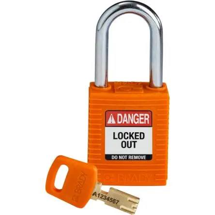 Produktfoto 1 von Brady Nylon, Stahl  Vorhängeschloss mit Schlüssel Orange , Bügel-Ø 6.35mm x 38.10mm