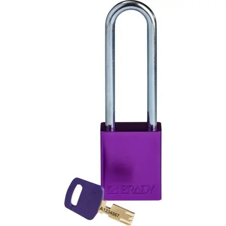 Brady Eloxierter Aluminiumstahl Vorhängeschloss Schlüssel Wetterfest Violett, Bügel-Ø 6.35 mm x 76.2 mm 0.75Zoll