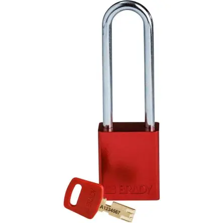 Brady Eloxierter Aluminiumstahl Vorhängeschloss Schlüssel Wetterfest Rot, Bügel-Ø 6.35 mm x 76.2 mm 0.75Zoll