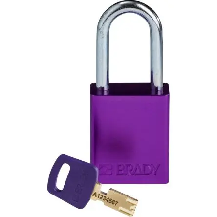 Produktfoto 1 von Brady Eloxierter Aluminiumstahl Vorhängeschloss Schlüssel Wetterfest Violett, Bügel-Ø 6.35 mm x 38.1 mm 0.75Zoll