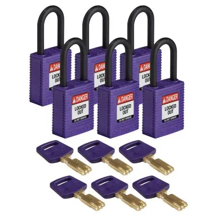 Produktfoto 1 von Brady Kunststoff, Nylon Vorhängeschloss Schlüssel Wetterfest Violett, Bügel-Ø 6.35 mm x 38.1 mm 0.75Zoll