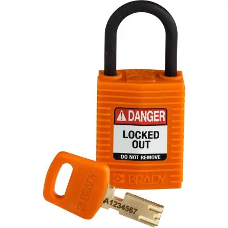 Produktfoto 1 von Brady Nylon, Kunststoff Vorhängeschloss Schlüssel Wetterfest Orange, Bügel-Ø 4.72 mm x 25.40 mm 32mm