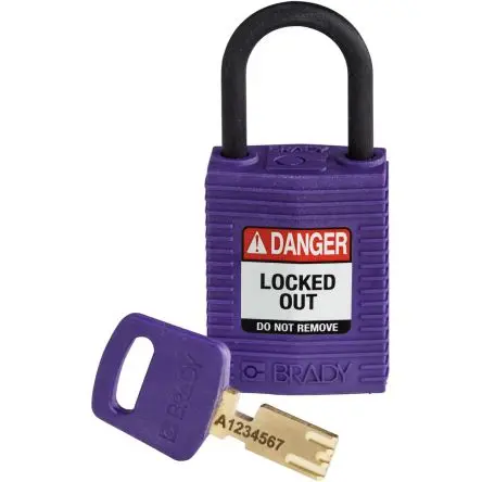 Produktfoto 1 von Brady Nylon, Kunststoff Vorhängeschloss Schlüssel Wetterfest Violett, Bügel-Ø 4.72 mm x 25.40 mm 1.25Zoll