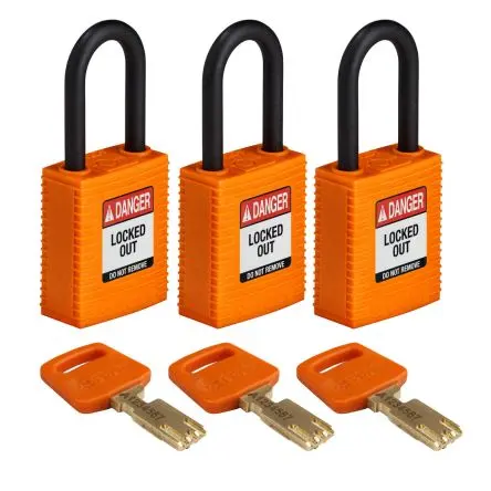 Produktfoto 1 von Brady Kunststoff, Nylon Vorhängeschloss Schlüssel Wetterfest Orange gleichsperrend, Bügel-Ø 6.35 mm x 38.1 mm 19mm