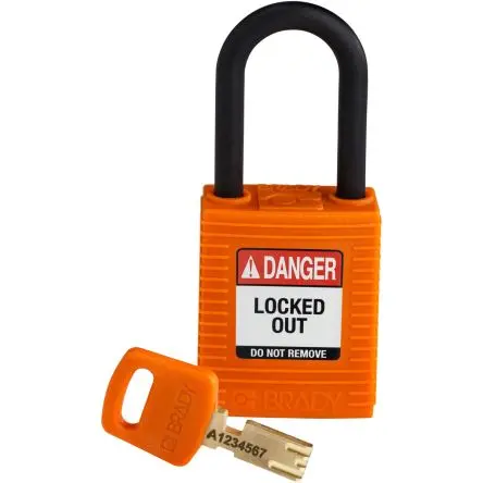 Produktfoto 1 von Brady Nylon, Kunststoff  Vorhängeschloss mit Schlüssel Orange , Bügel-Ø 6.35mm x 38.10mm