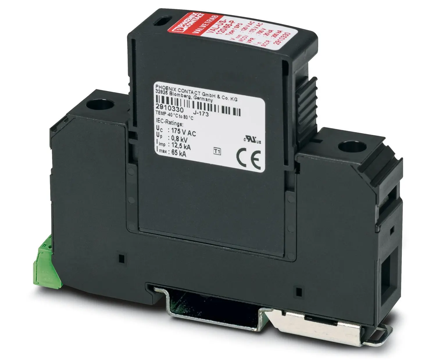 Produktfoto 1 von Phoenix VAL US Überlastschutzgerät Überlastschutzgerät 65 kA 125V ac, DIN-Hutschiene, -40 °C→80 °C