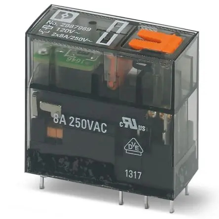 Produktfoto 1 von Phoenix Contact REL-MR-120AC/21-21/MS Relais ohne Verriegelung 120V ac Spule 2PDT DIN-Hutschiene 8A 840 mW