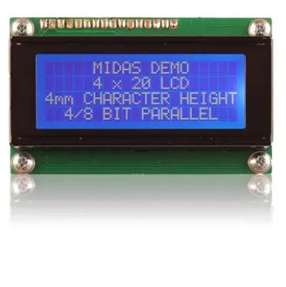 Produktfoto 1 von Midas MC42004A6W-BNMLW-V2 Monochrom LCD, Alphanumerisch LED Weiß 4 x 20, Hintergrund Weiß, Parallel Interface
