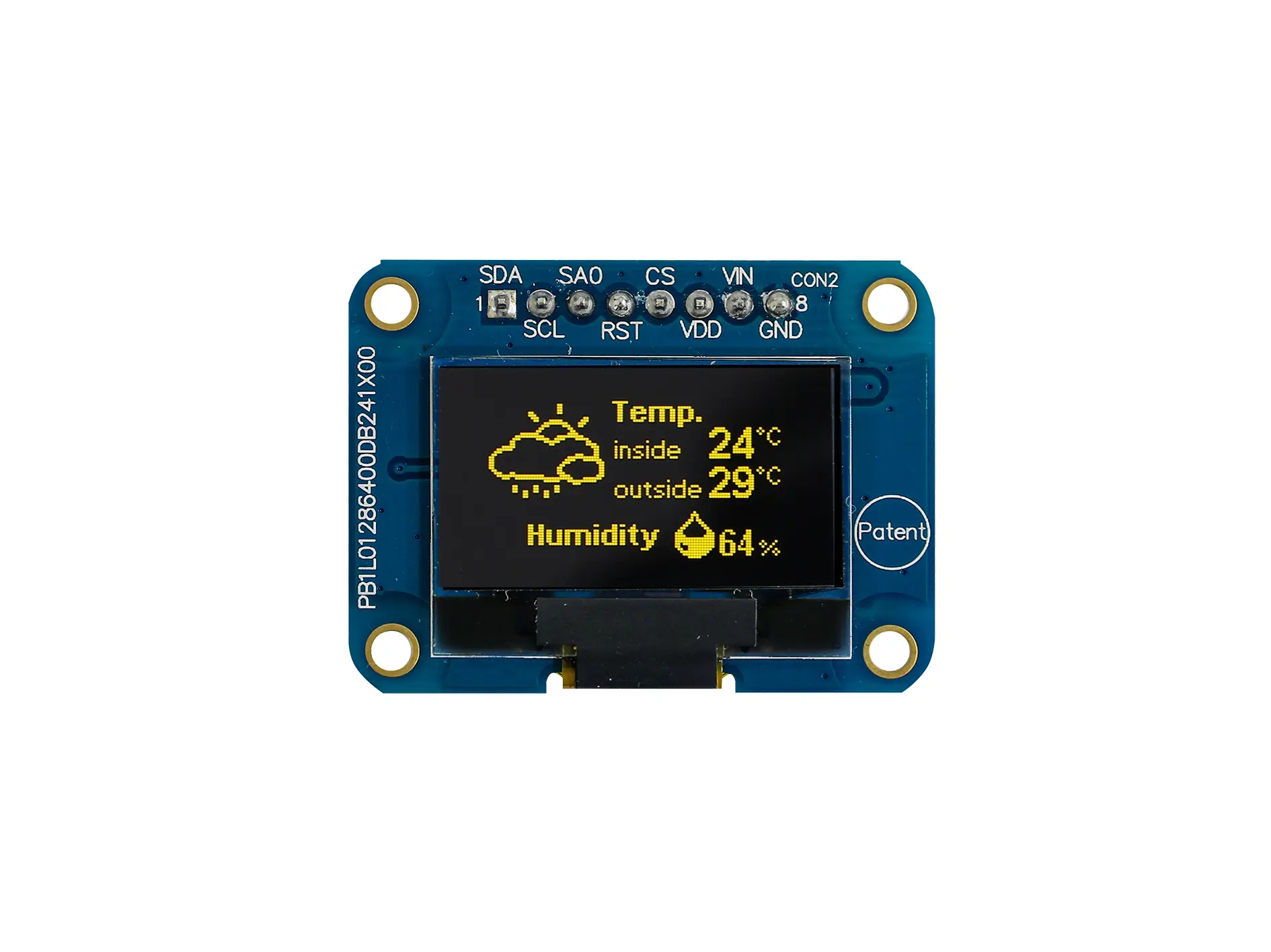 Produktfoto 1 von Midas 0.96 in Gelb OLED-Display 128 x 64 pixel, 21.74 x 10.86 mm Passiv-Matrix COB