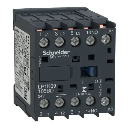 Produktfoto 1 von Schneider Electric TeSyS K Schütz 24V-Spule, 3-polig / 9 A 1.15V 4 kW 3 Schließer Motorsteuerung, Widerstandsbelastung