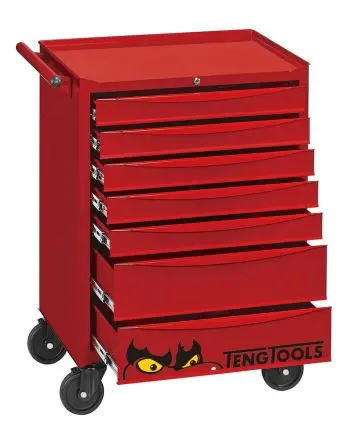 Produktfoto 1 von Teng Tools Metall Werkzeugbox Rollenschrank Rot, 7 Schubladen, L. 670 mm B. 460mm H. 960 mm, 76.12 kg mit Rädern
