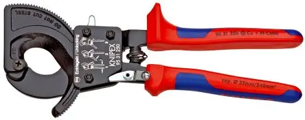 Produktfoto 1 von Knipex Knipex Glatt Ratschen-Kabelschneider Schließer (NO) 250mm / Backen 22mm, Schneidleistung 32 mm