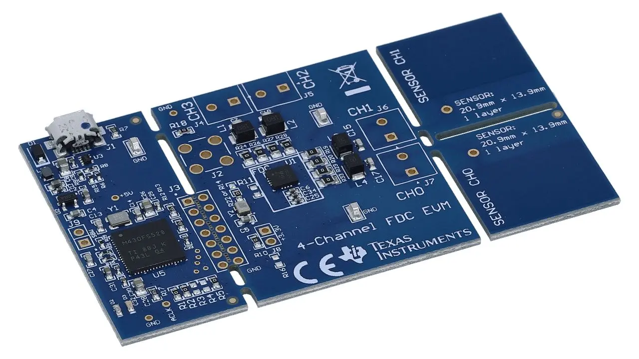 Produktfoto 1 von Texas Instruments FDC2214 FDC2214 mit zwei kapazitiven Sensoren Auswertemodul, Evaluierungsplatine Entwicklungstool