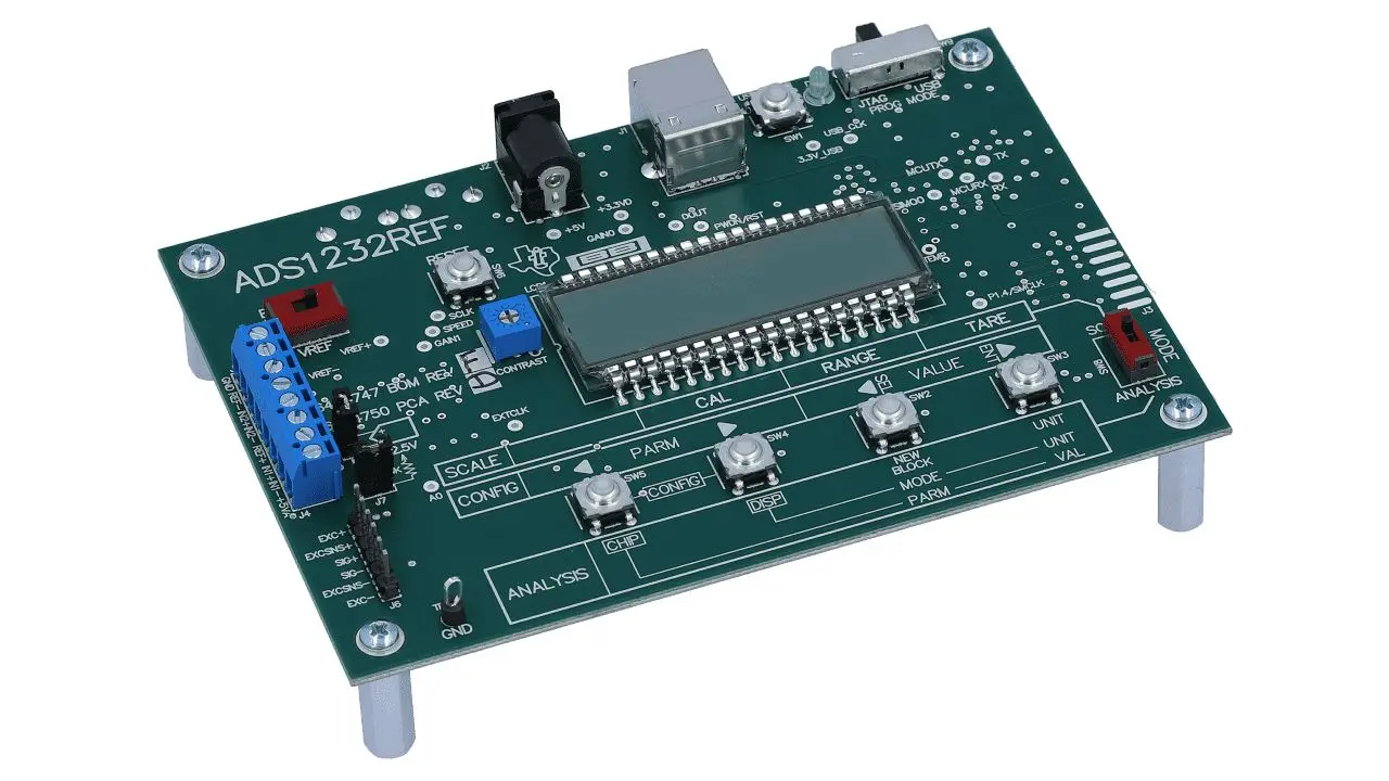Produktfoto 1 von Texas Instruments Entwicklungskit analog für Brückensensoren, 24-Bit-ADC, ADS1232 Evaluierungsmodul Evaluierungsmodul