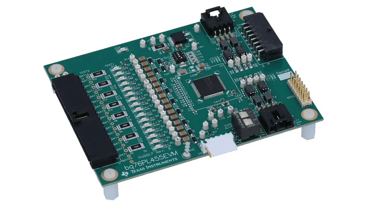 Produktfoto 1 von Texas Instruments bq76PL455A Entwicklungskit, BQ76PL455A-Q1 16-Zellen-Batteriemonitor mit passivem Zellenabgleich -